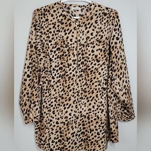 Calvin Klein Animal Print Zipper Mandarian Collar Tab Sleeves 2X NWOT